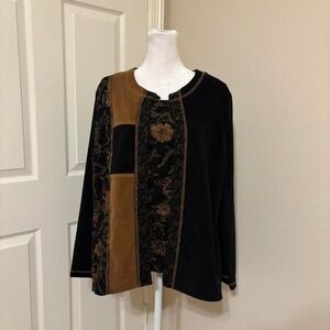 90s witchy artsy boho floral patchwork layered long sleeve blouse